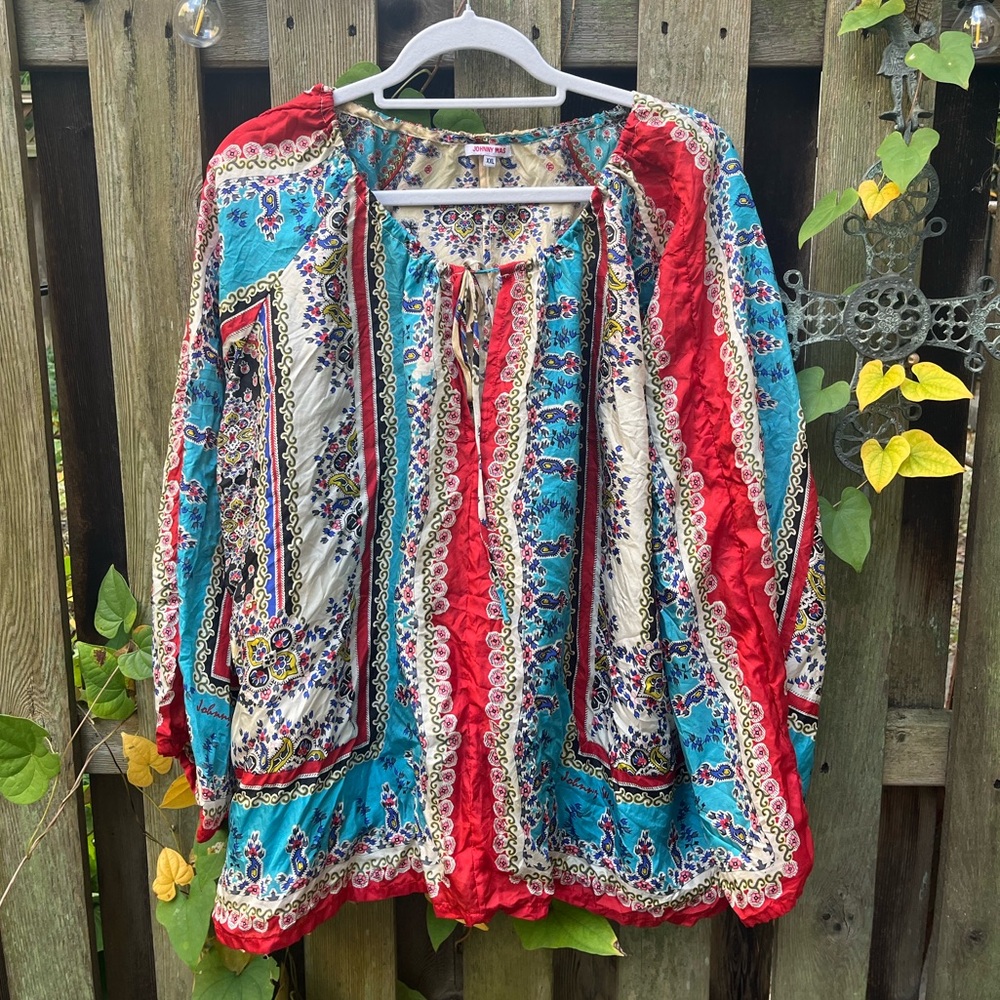Johnny Was XXL 100% Silk Handkerchief Blouse